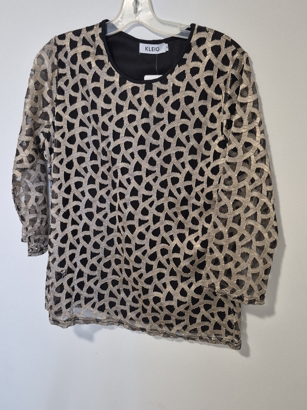 Kleio Black Beige Metallic Mesh Top XL NWT
